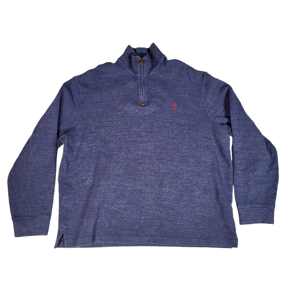 Polo Ralph Lauren Sweater Mens XL Blue 1/4 Zip Heavy Knit Pullover Pony Logo